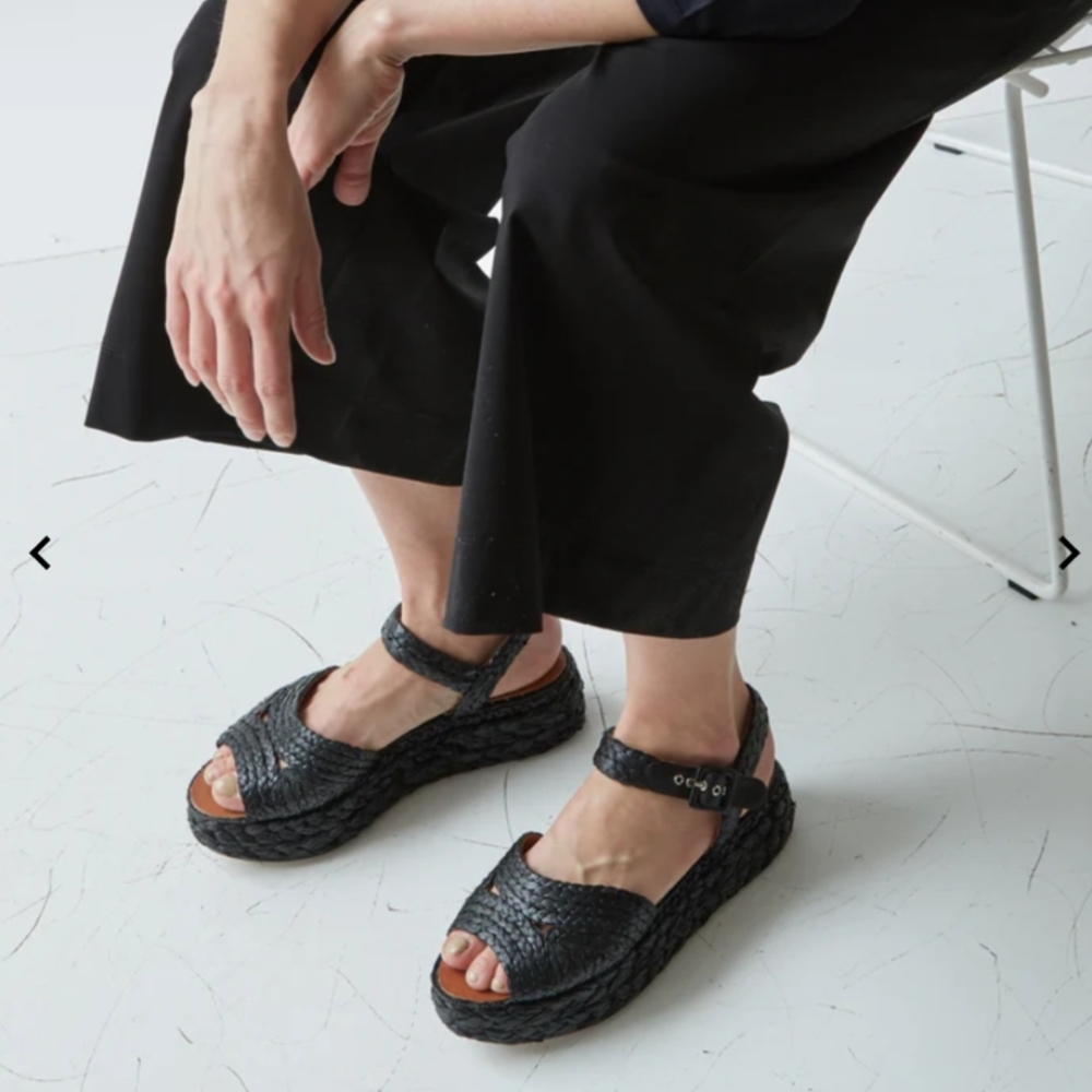 Robert Clergerie Black Raffia Braided Platform Sandals